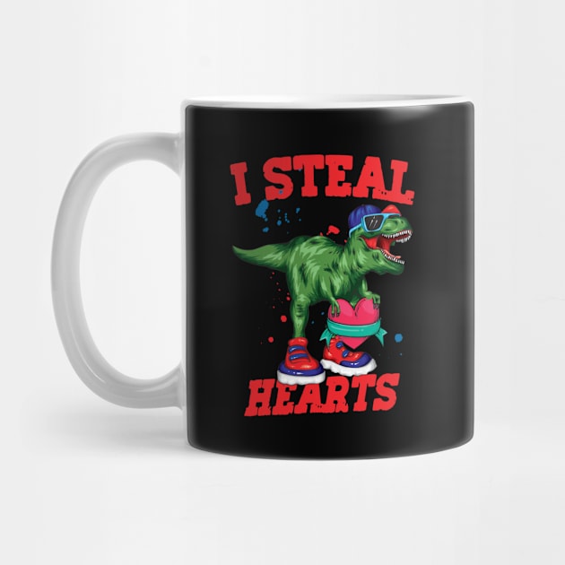 I Steal Hearts Trex Dino, Cute Valentines Days Kids Boys Design by Printofi.com